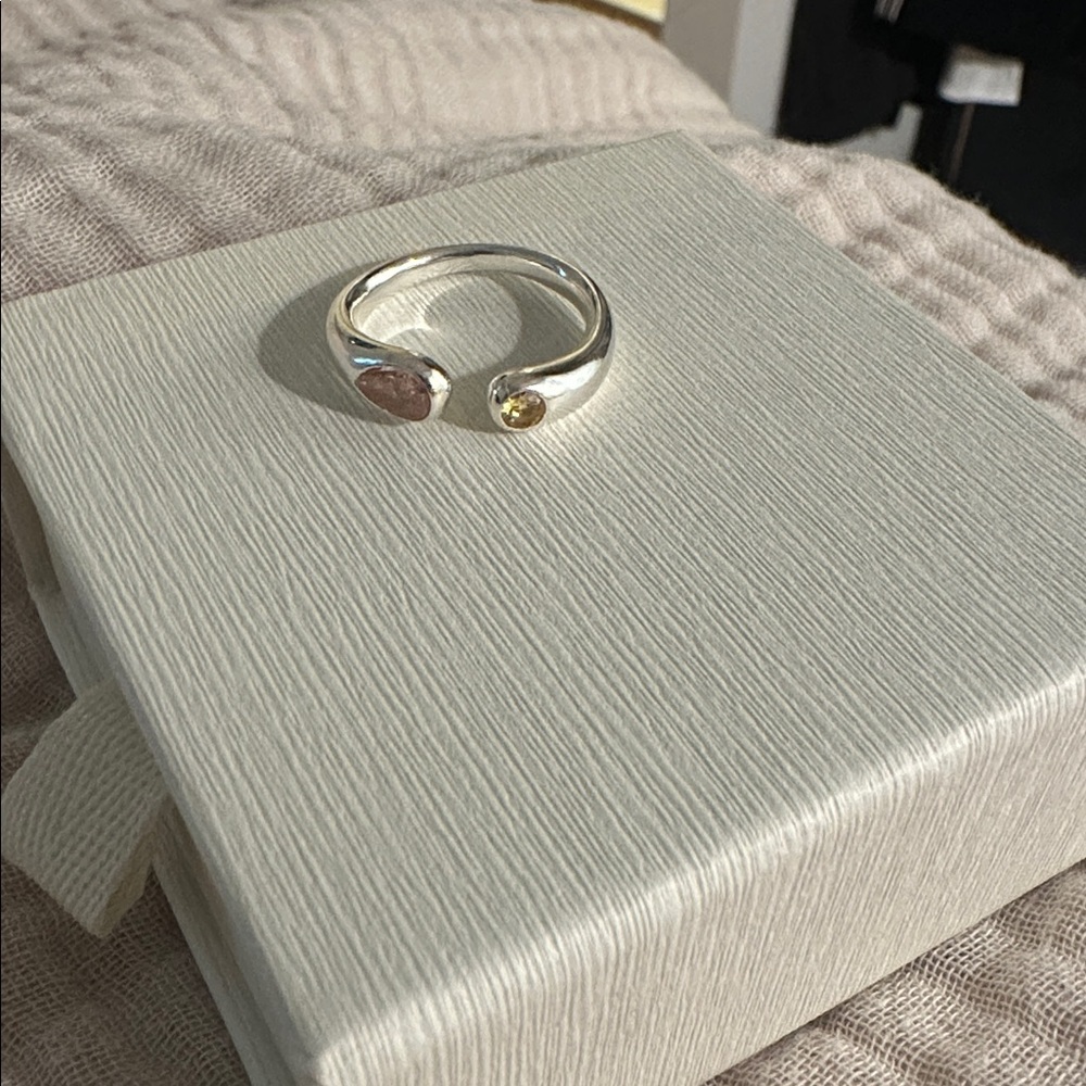 Sterling silver ring with two birthstones